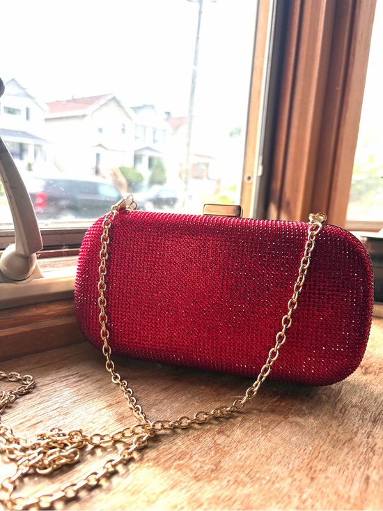 Handbags - Sparkling Red Evening Clutch with Gold Chain